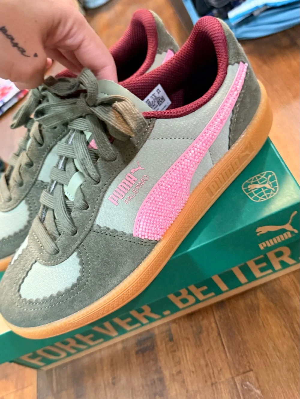 Puma Olive Green and Tan Gum-Soled Sneakers